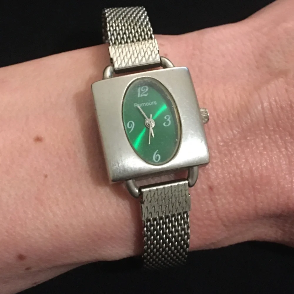 Rumours Vintage Green Face Silver Tone Wrist Watch